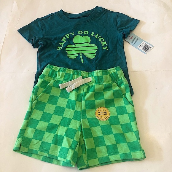 Cat & Jack Baby St.Patrick’s Shamrock Graphic Shirt Checkers Shorts Set Size 12M - Picture 1 of 11